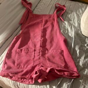 Pink velvet overalls